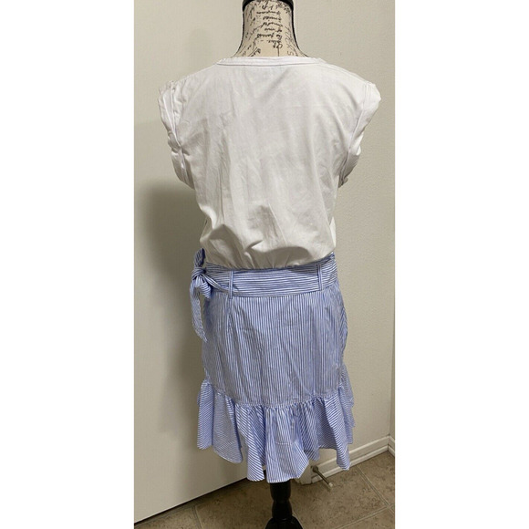 Veronica Beard Dress Large Blue White Ruffle Striped Mini - Picture 3 of 10